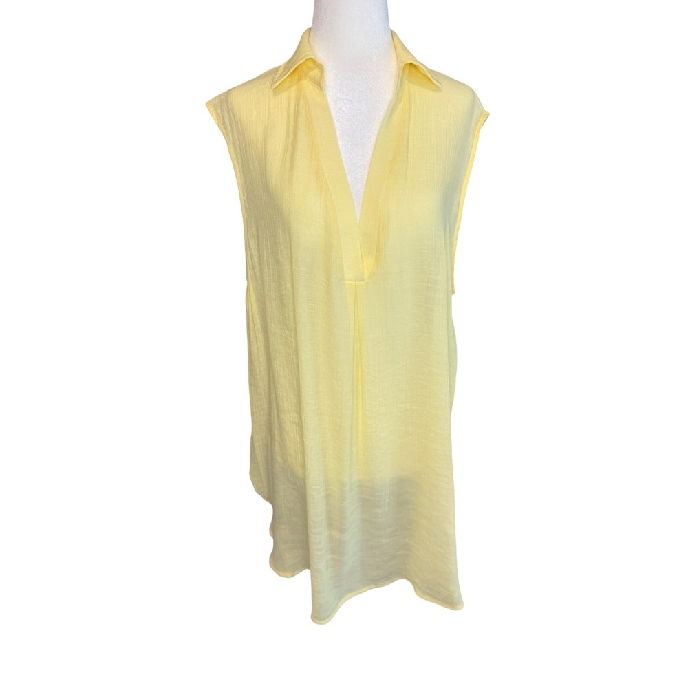 Cupshe Womens Yellow Sleeveless V-Neck Tunic Gauze Beach Coverup Top L NEW